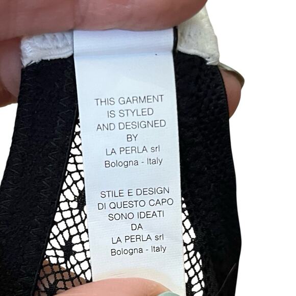 Miss Studio La Perla Sheer Mesh Lace Bra 34B Satin Wired Coquette Black White - Picture 8 of 10